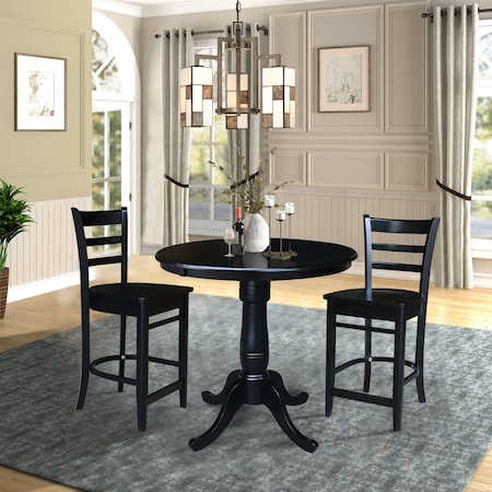 International Concepts 36 in. Round Pedestal Counter Height Table with 2 Emily Counter Height Stools - 3 Piece Set K46-36RT-S6172-2
